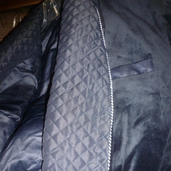 Men's Velvet Smoking Jacket / Quilted Robe-Style Dinner Coat – Navy Blue – Size - Picture 4 of 10